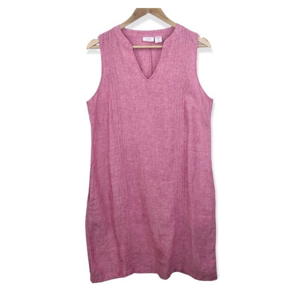 Sigrid Olsen Pink 100% Linen Shift Dress Sz M Beach Summer Spring Holiday Vacay